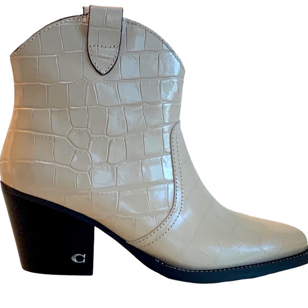 Coach Paige Chain Croc-Embossed Leather Ankle Boots
